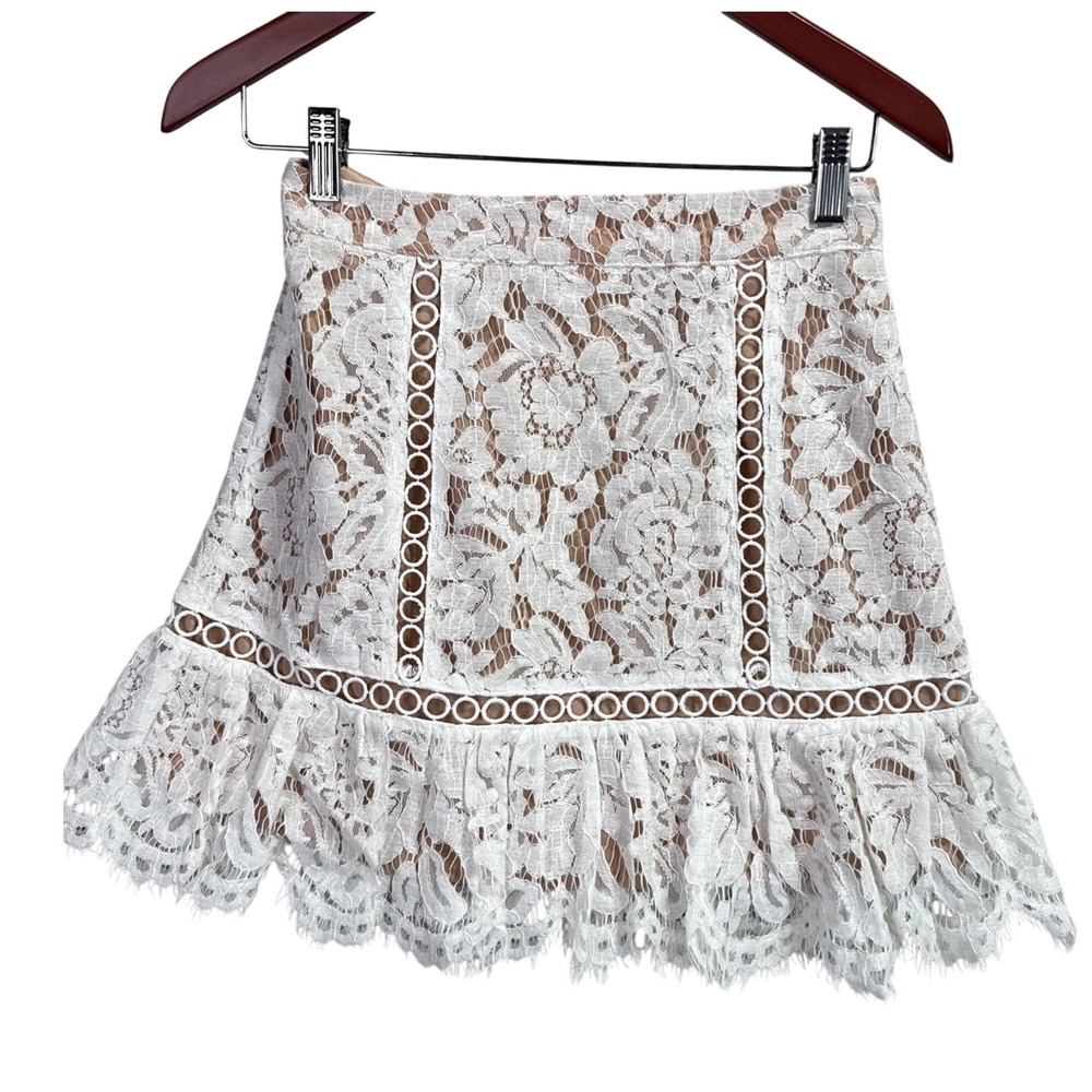 DO+BE Harper Mini Skirt Women Size S White‎ Floral Lace Zip Holiday Party Boho
